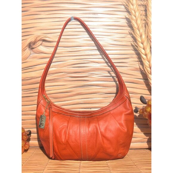 Coach Ergo Pleated Hobo 12235 Vermillion Leather Brass Shoulder Bag Fall Purse - Picture 1 of 9